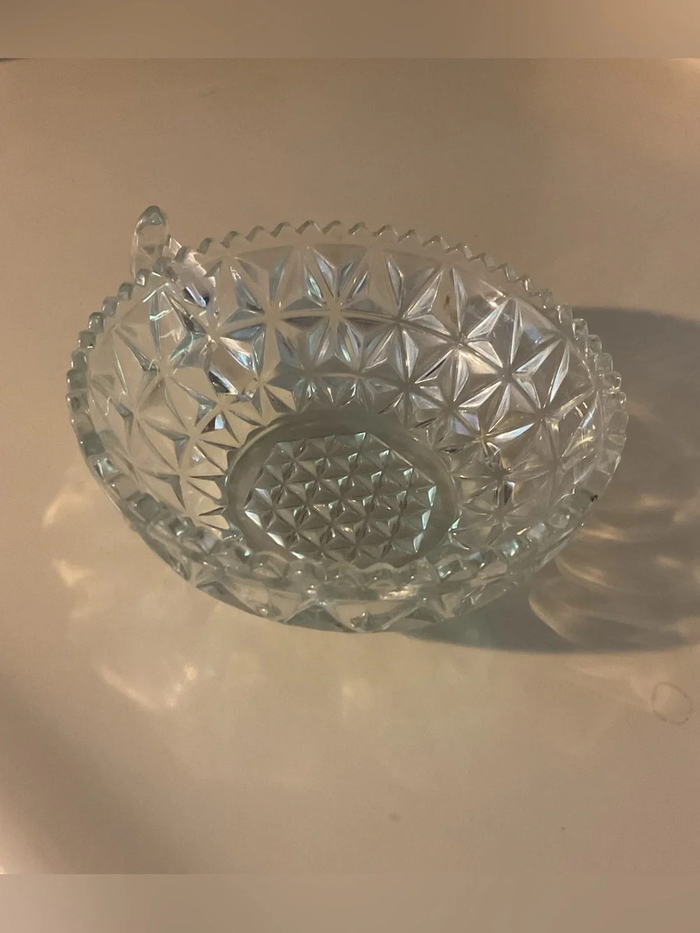 Clear Pressed Glass Starburst Bowl with handle